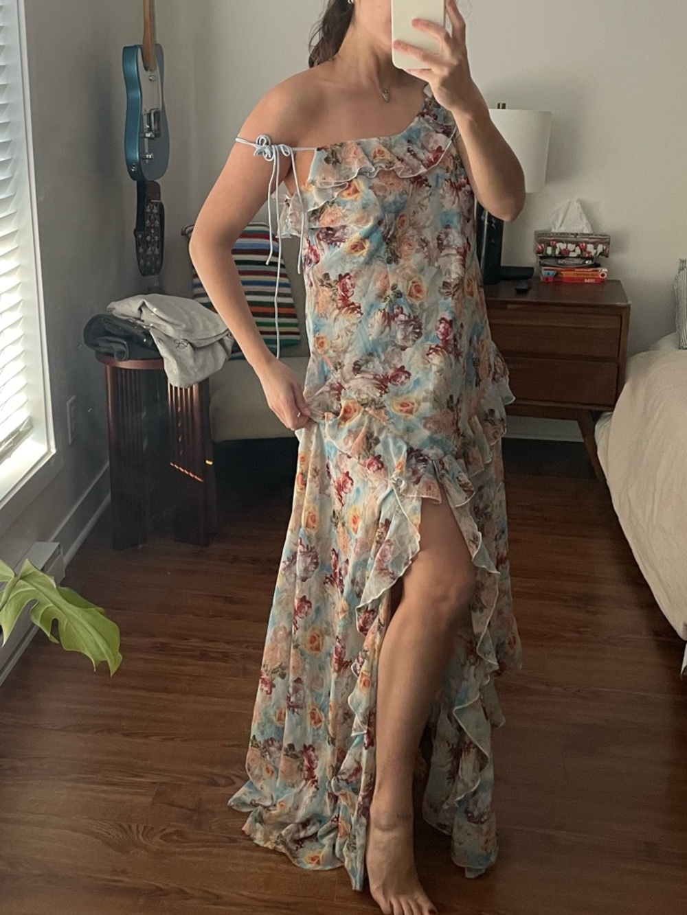 For love and lemons Floral One-Shoulder Ruffle Maxi Dress